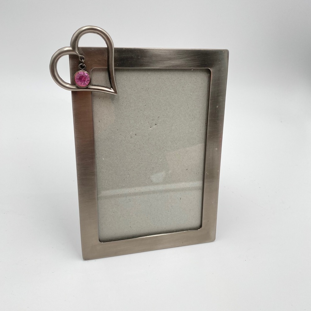 Connoisseur Pewter‎ Finish Heart Photo Frame with Pink Rhinestone Accent 4x6
